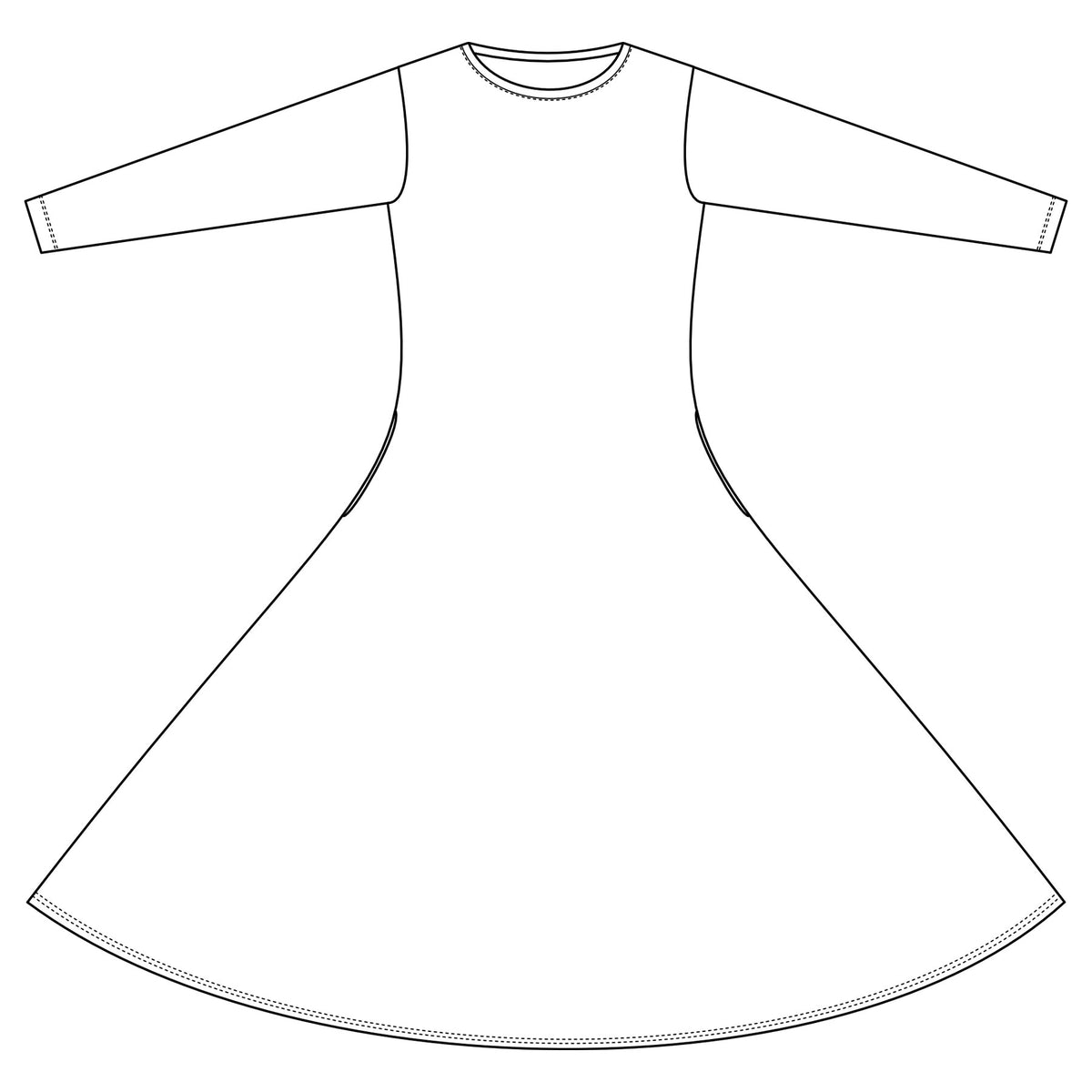 Kellomekon piirroskuva, mistä näkee millainen mekko on.